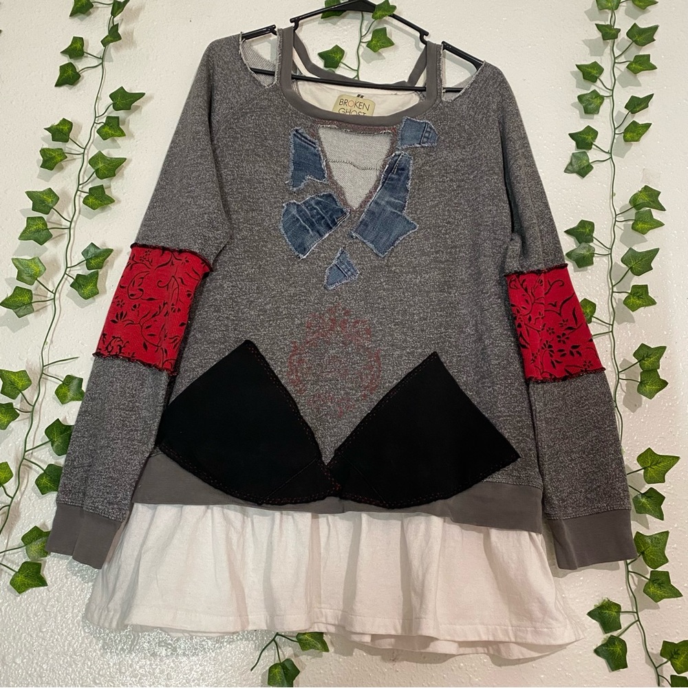 BROKEN GHOST Tops Eco- Upcycled Sweater -- Handmade tunic